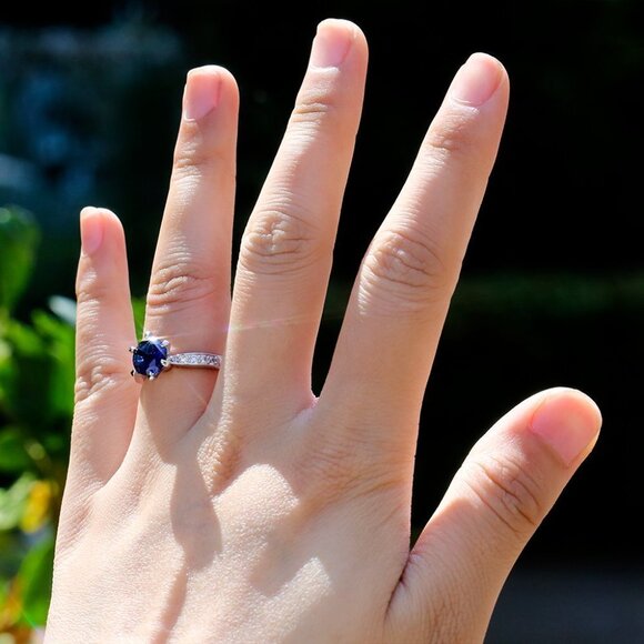 "Dainty Round Blue Gemstone Anillos Wedding Silver Ring for Women, VIP517 - Picture 3 of 3